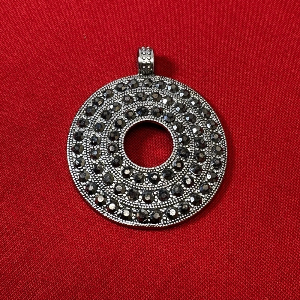 Premierโ Designs Round Silver Tone Pendant With Dark Gems